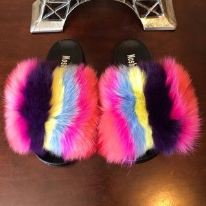 100% Raccoon fur slides